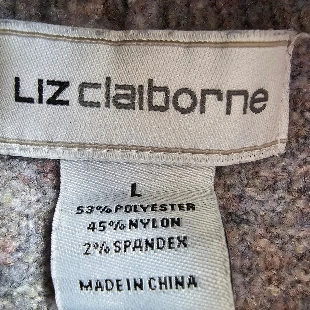 Liz Claiborne Sweater Women L Gray Soft Marled Cable Knit Long Sleeve Turtleneck